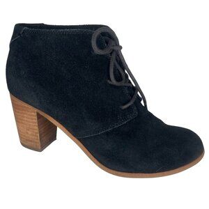Toms Black Lunata Suede Lace-Up Heeled Stacked Heel Booties Winter Comfort 7.5